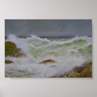 Stormy Sea and Rocks. Poster