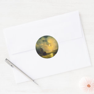 Stormy sea at night, Aivazovsky Classic Round Sticker