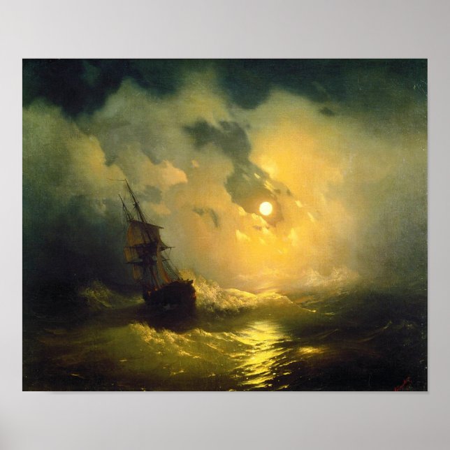 Stormy sea at night, Aivazovsky Poster (Front)