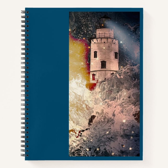 Stormy Sea Lighthouse Spiral Notebook (Front)