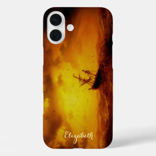 Stormy Sea Nature Vintage Fine Art Monogrammed iPhone 16 Plus Case