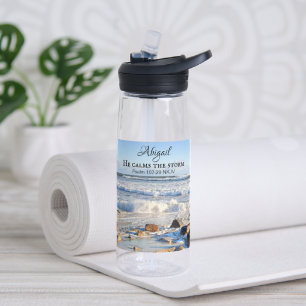 Stormy Sea Photo He Calms the Storm Bible Verse Water Bottle