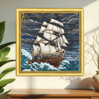 Stormy Sea, Ship, Dramatic, Vintage Nautical Square Wall Clock