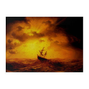 Stormy Sea Vintage Masterpiece Nature Oil Painting Acrylic Print