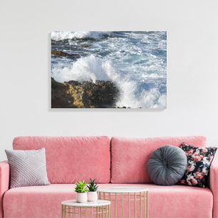 Stormy sea, waves crashing on rocks canvas print