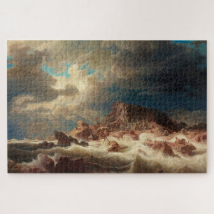 Stormy Sea with a Shipwreck (by Marcus Larson) Jigsaw Puzzle