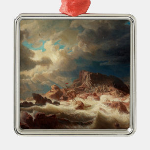 Stormy Sea with a Shipwreck (by Marcus Larson) Metal Tree Decoration
