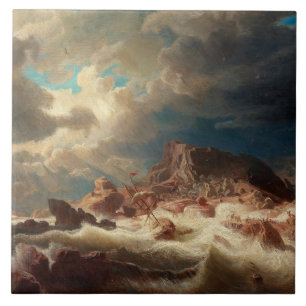 Stormy Sea with a Shipwreck (by Marcus Larson) Tile