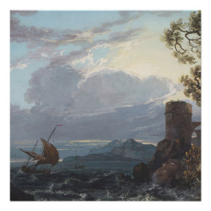 Stormy Sea with Castle Ruin and Figures (c.1725-18 Poster