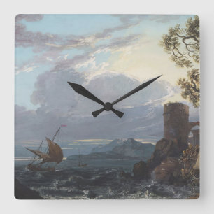Stormy Sea with Castle Ruin and Figures (c.1725-18 Square Wall Clock
