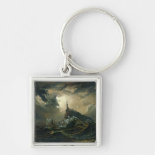 Stormy sea with Lighthouse Key Ring
