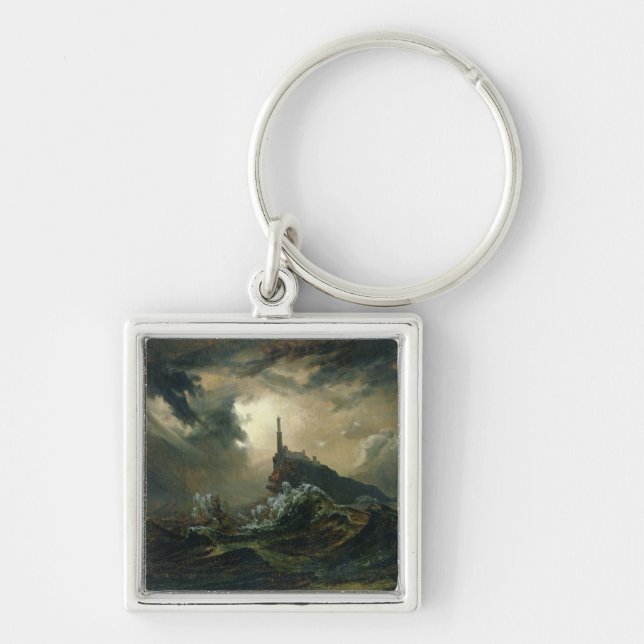 Stormy sea with Lighthouse Key Ring (Front)