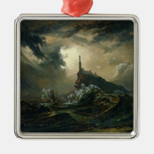 Stormy sea with Lighthouse Metal Tree Decoration