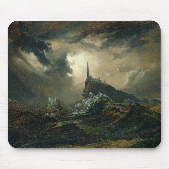 Stormy sea with Lighthouse Mouse Mat (Front)