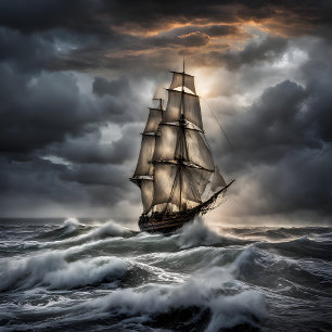 Stormy Seas - Dramatic Sailing Ship in the Ocean Canvas Print