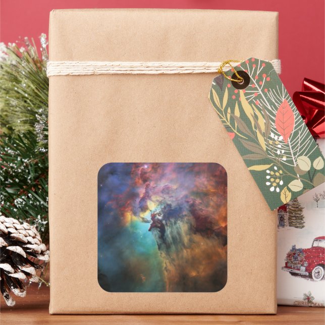 Stormy Seas of Lagoon Nebula in Sagittarius Square Sticker (Holiday)