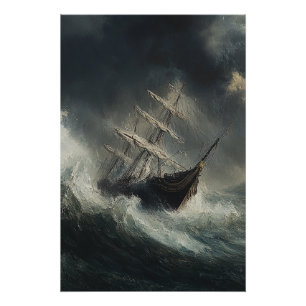 Stormy Seas Sailboat Painting Poster
