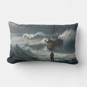Stormy Seas Ship - Walk on Water Lumbar Cushion
