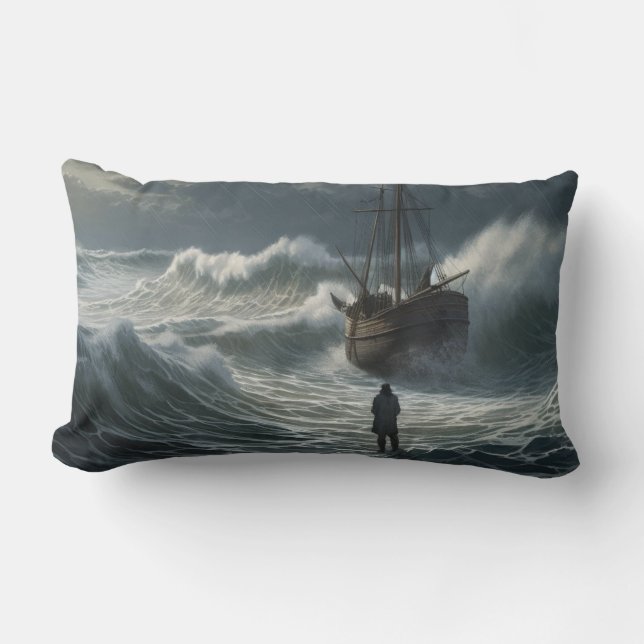 Stormy Seas Ship - Walk on Water Lumbar Cushion (Front)