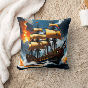 Stormy Seas With a Pirate Ship at Dusk Cushion