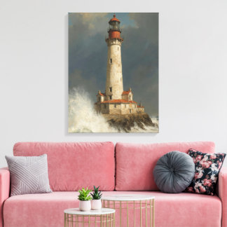 Stormy Sentinel lighthouse oilpainting AI Canvas Print