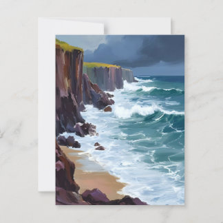 Stormy Shore | Beach Ocean Waves Painting Postcard