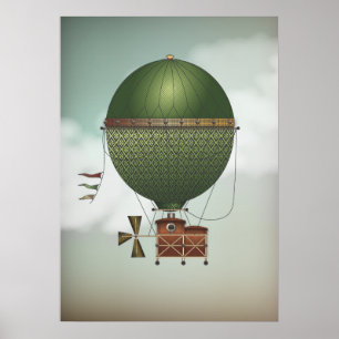 Stormy Skies Airship Citronnier   Steampunk Travel Poster