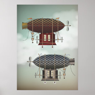 Stormy Skies Airship Noir & Rouge Steampunk Travel Poster