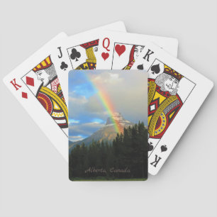 Stormy Skies & Rainbow Over Forest Snowy Mountain Playing Cards