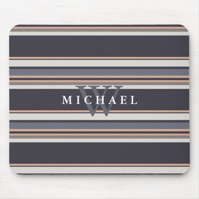 Stormy Stripes Custom Name & Monogram Mouse Mat (Front)