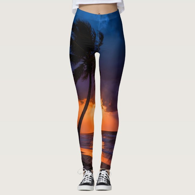 Stormy Sunset Beach Leggings Women | Dramatic  (Front)
