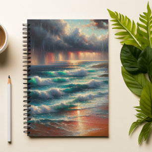 Stormy Sunset Ocean Waves Art Notebook