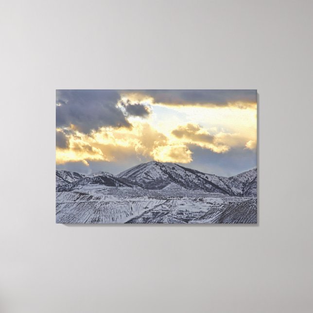 Stormy Sunset Over Snow Capped Mountains Canvas Print (Front)