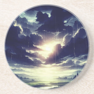 Stormy Sunset Rain Over Serene Valley Coaster