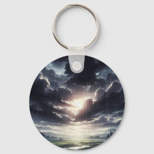 Stormy Sunset Rain Over Serene Valley Key Ring