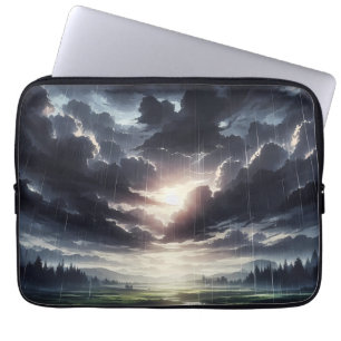 Stormy Sunset Rain Over Serene Valley Laptop Sleeve