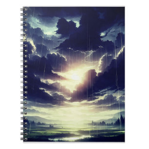 Stormy Sunset Rain Over Serene Valley Notebook