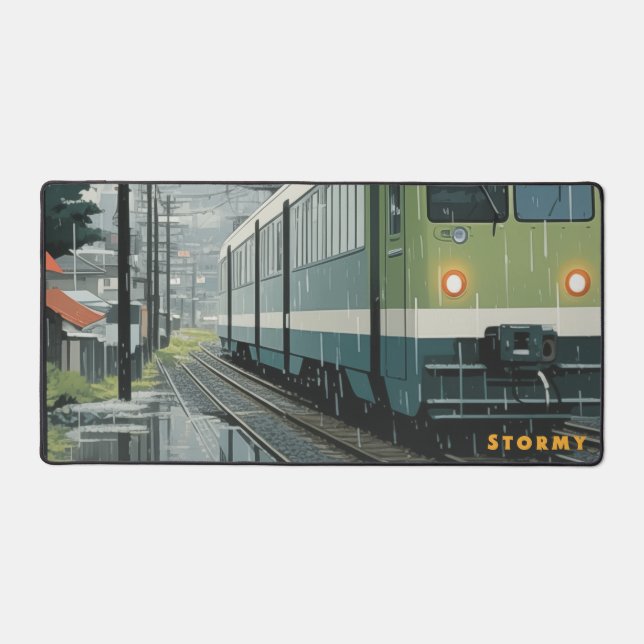 Stormy Tracks: Urban Rainline Desk Mat (Front)