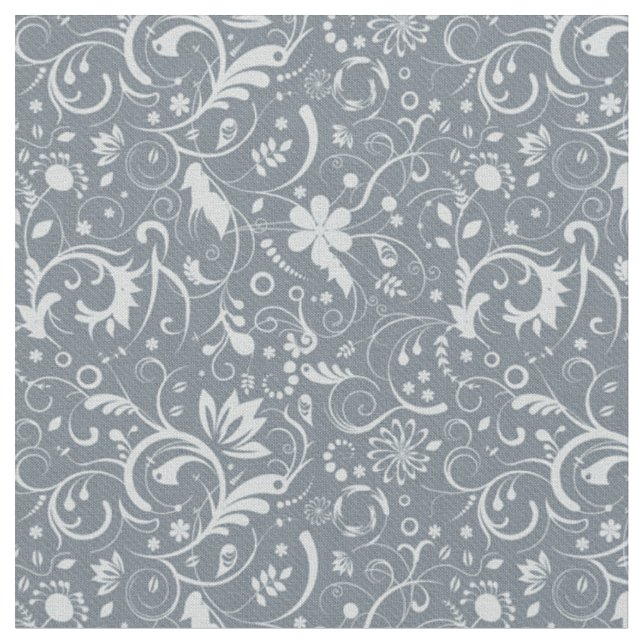 Stormy Weather blue Floral Swirls Fabric (Close Up)