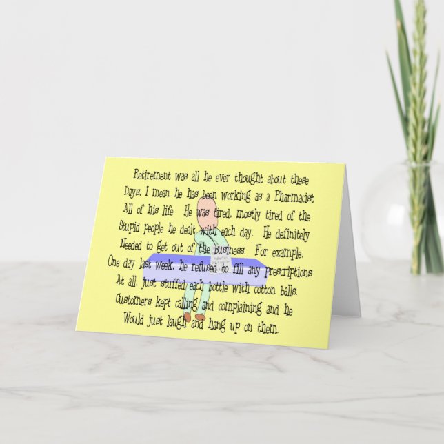 Story Art "Pharmacist Ready to Retire"--Funny Card (Front)
