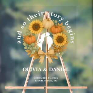 Story Begins Pumpkin Wreath Autumn Wedding Welcome Acrylic Sign