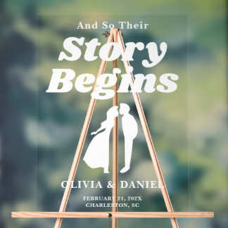 Story Begins Retro Groovy Wedding Welcome Acrylic Sign