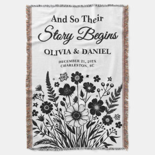 Story Begins Wildflower Wedding Names & Date Throw Blanket