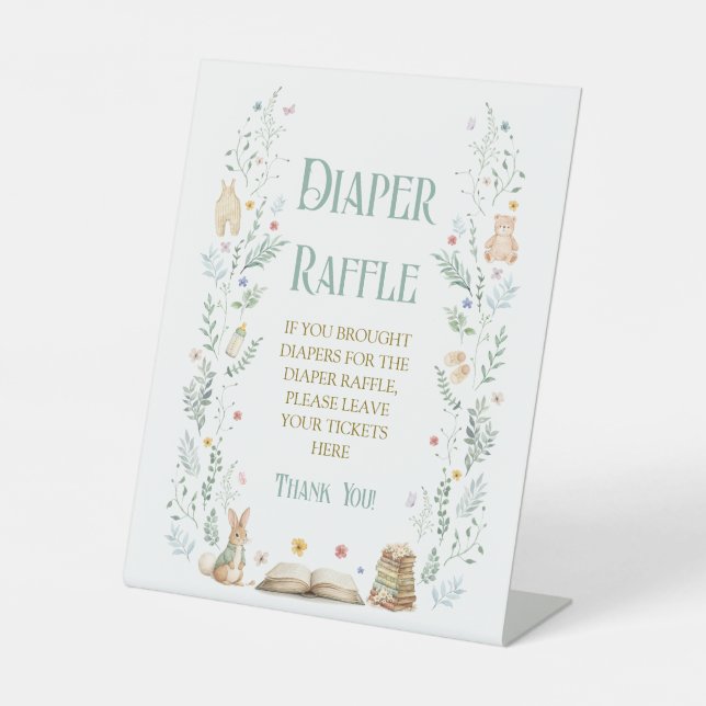 Story Book Baby Shower Diaper Raffle  Pedestal Sign (Front)