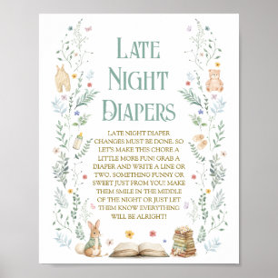 Story Book Baby Shower Late Night Diapers Poster