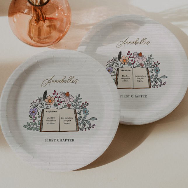 Story Book First Chapter Floral Girls Birthday Paper Plate (Creator Uploaded)