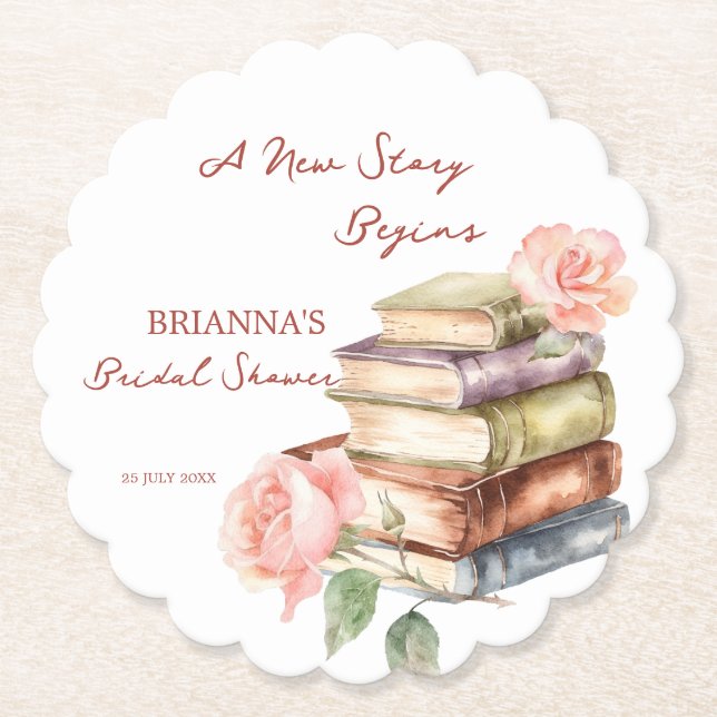 Story book new chapter bridal shower favours paper coaster (Front)