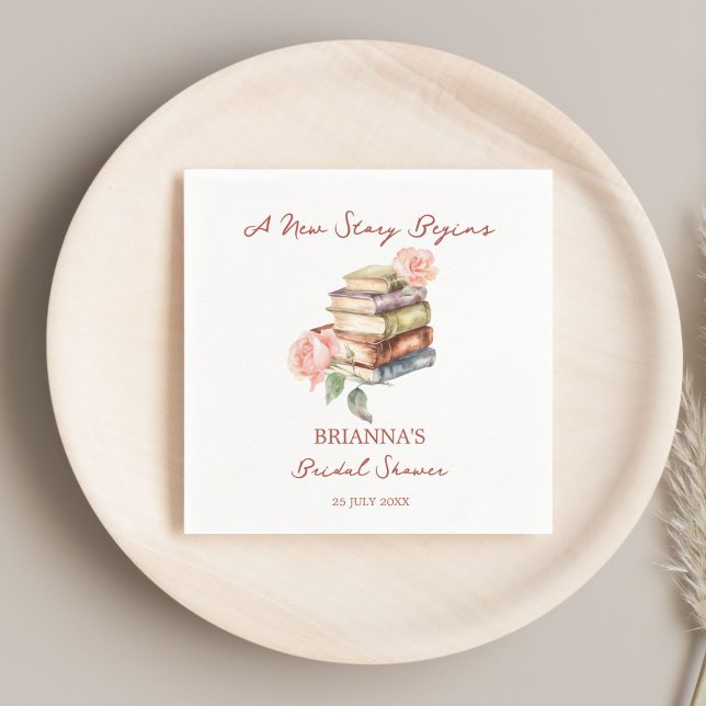 Story book new chapter bridal shower printed napkin (Story book new chapter books themed bridal shower monogram printed napkins personalized tableware)