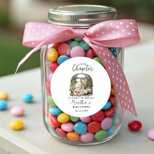 Storybook A New Chapter About Begins Baby Shower Classic Round Sticker