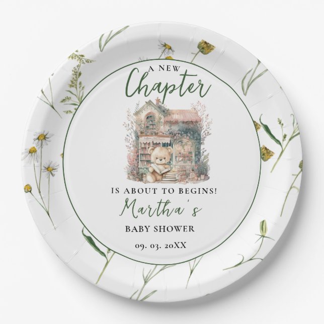 Storybook A New Chapter About Begins Baby Shower Paper Plate (Front)